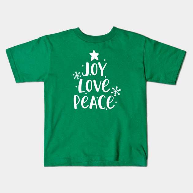 Joy Love Peace Christmas Tree Kids T-Shirt by TheMoodyDecor